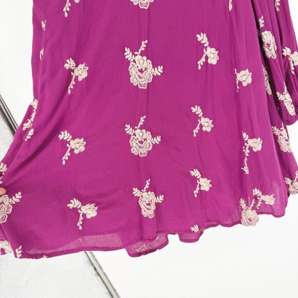 FREE PEOPLE Embroidered Austin Emma Boho Mini Dress Pink Sz L Boho Cowgirl Glam - Picture 9 of 15